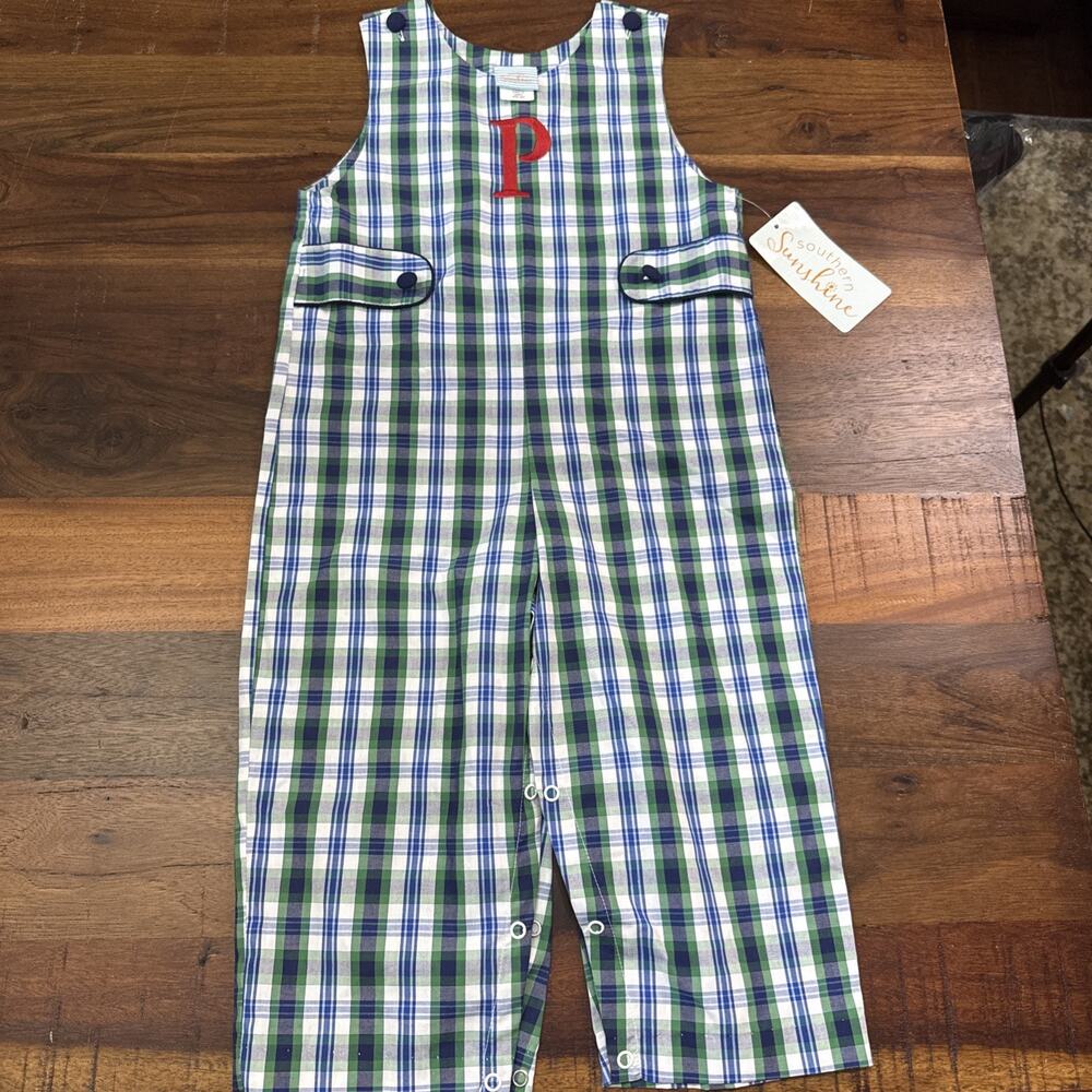NWT Southern Sunshine embroidered “P” Romper /Jon Jon size 3t